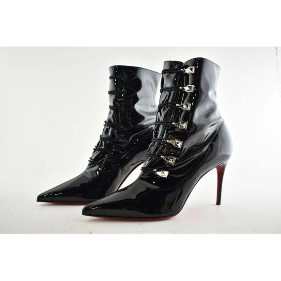 Christian Louboutin Frenchissima 2020 85 Patent Black Short Ankle Heel Boot 37 - Picture 9 of 11